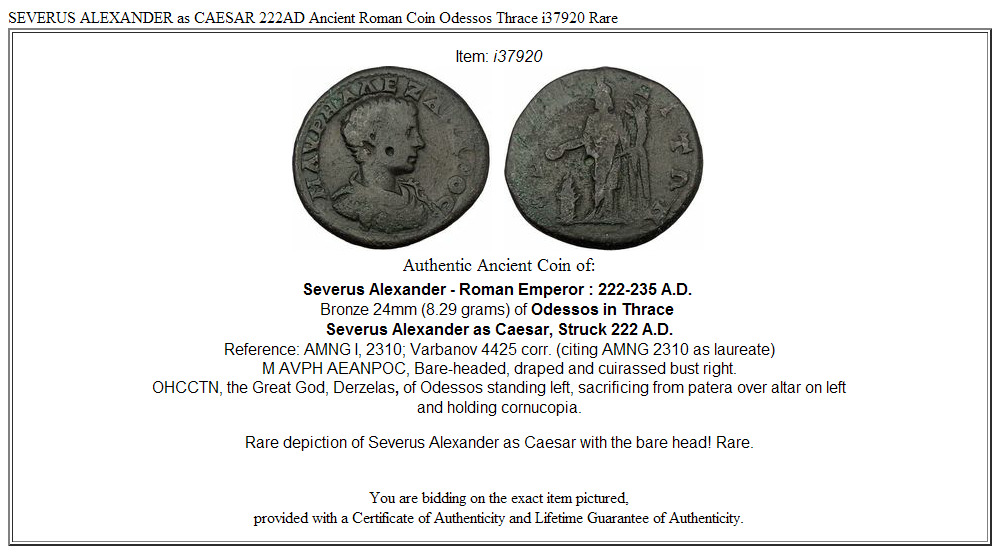 SEVERUS ALEXANDER as CAESAR 222AD Ancient Roman Coin Odessos Thrace i37920 Rare