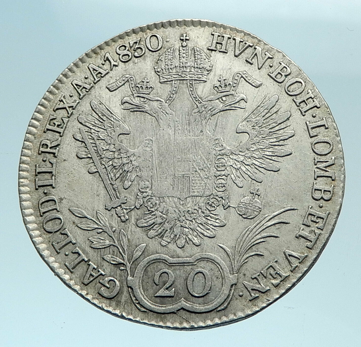 1830 AUSTRIA w Emperor Franz II Genuine Silver 20 Kreuzer Austrian Coin i78301