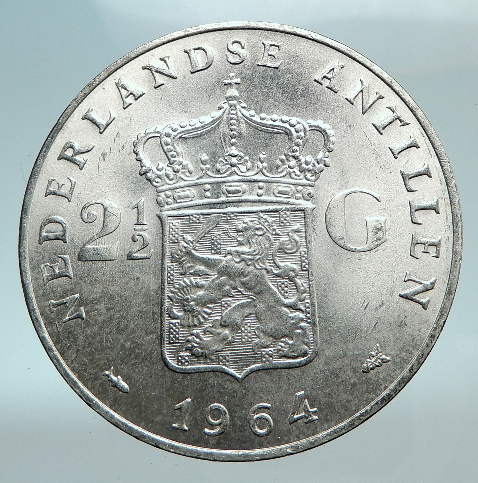 1964 NETHERLANDS ANTILLES Queen JULIANA Genuine SILVER 2 1/2 Gulden Coin i81106