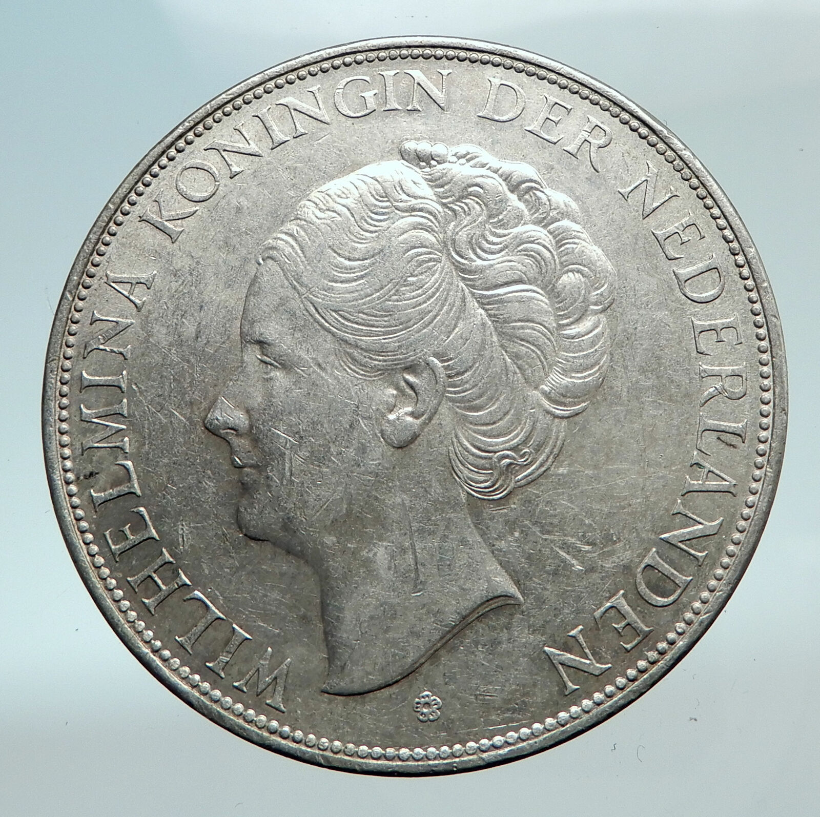 1939 Netherlands Kingdom Queen WILHELMINA 2 1/2 Gulden BIG Silver Coin i81117