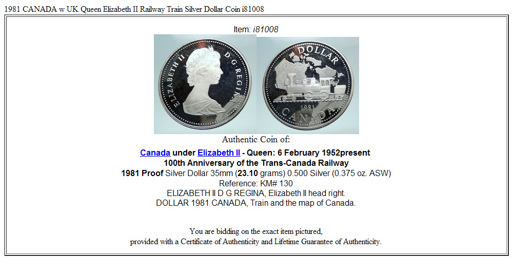 1981 CANADA w UK Queen Elizabeth II Railway Train Silver Dollar Coin i81008