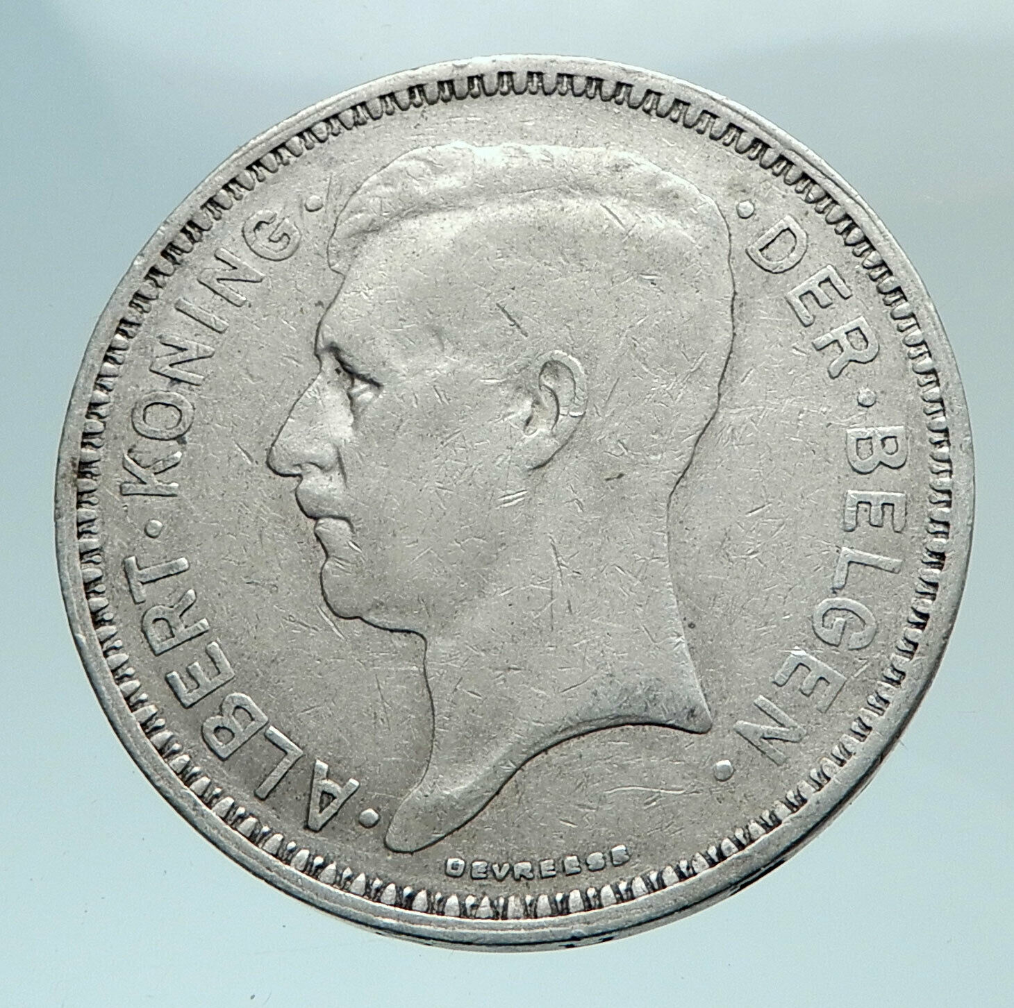 1934 BELGIUM King Albert I Crown Antique Old Genuine Silver 20 Franc Coin i81111