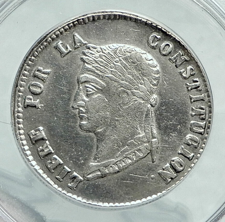 1855 PTS MJ Bolivia LARGE SIMON BOLIVAR Genuine 4 Sol Silver Coin ANACS i78710