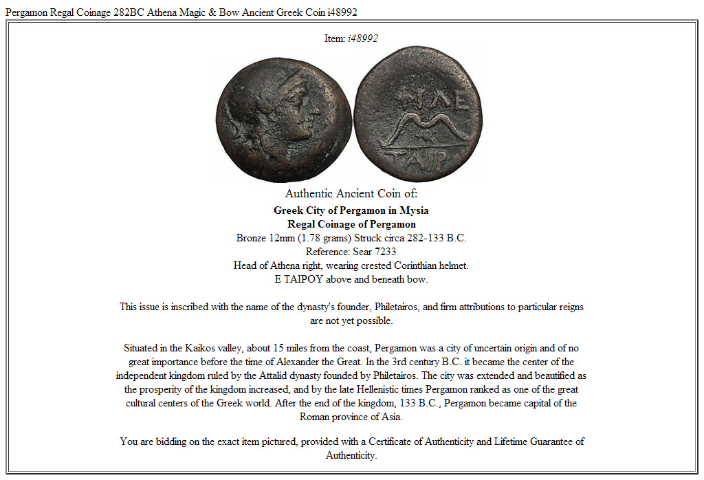 Pergamon Regal Coinage 282BC Athena Magic & Bow Ancient Greek Coin i48992