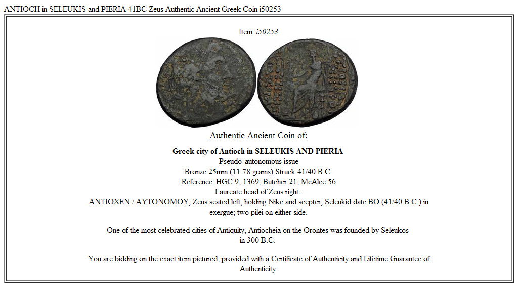 ANTIOCH in SELEUKIS and PIERIA 41BC Zeus Authentic Ancient Greek Coin i50253