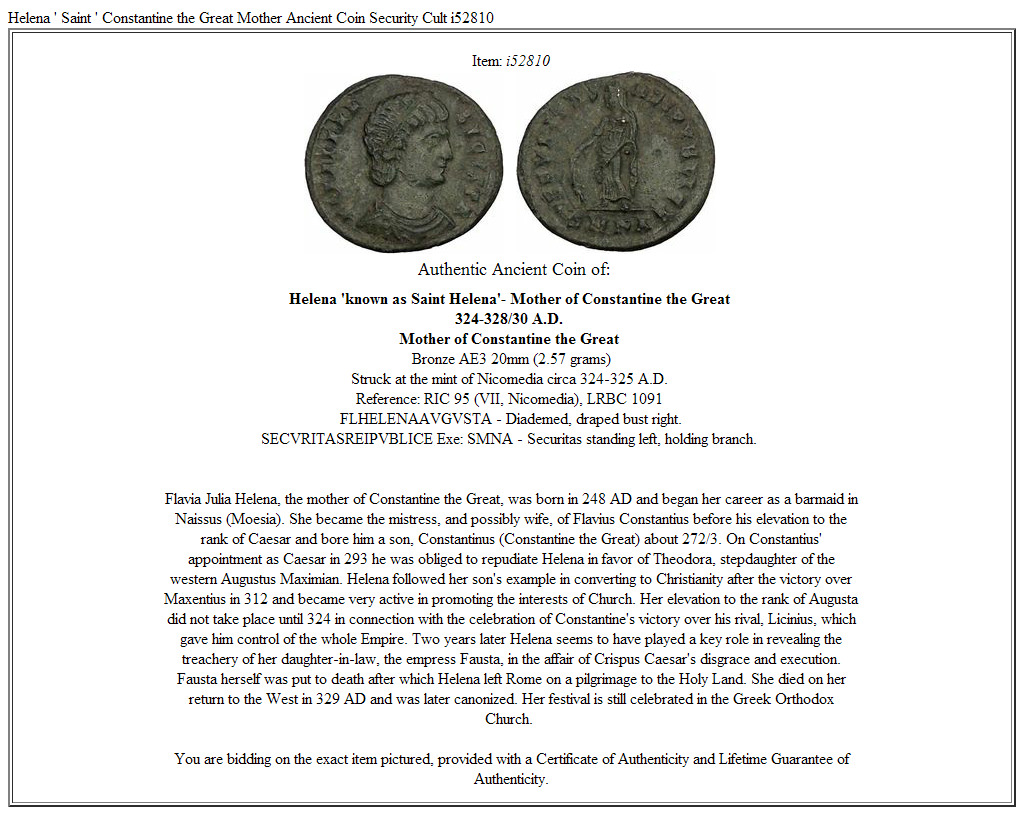Helena ' Saint ' Constantine the Great Mother Ancient Coin Security Cult i52810
