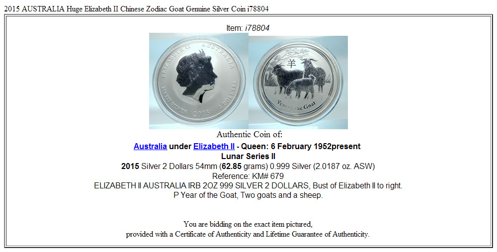 2015 AUSTRALIA Huge Elizabeth II Chinese Zodiac Goat Genuine Silver Coin i78804