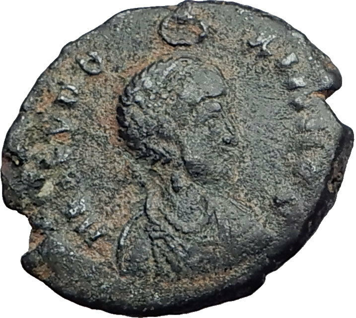 EUDOXIA Arcadius Wife 401AD Authentic Ancient Roman Coin VICTORY CHI-RHO i64804