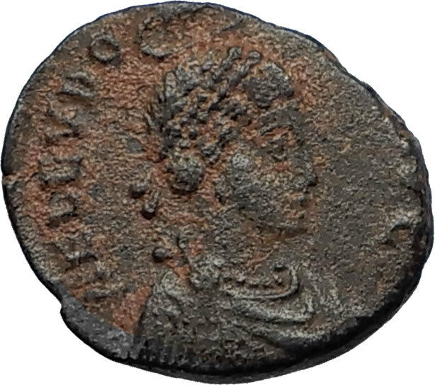 EUDOXIA Arcadius Wife 401AD Authentic Ancient Roman Coin VICTORY CHI-RHO i67510