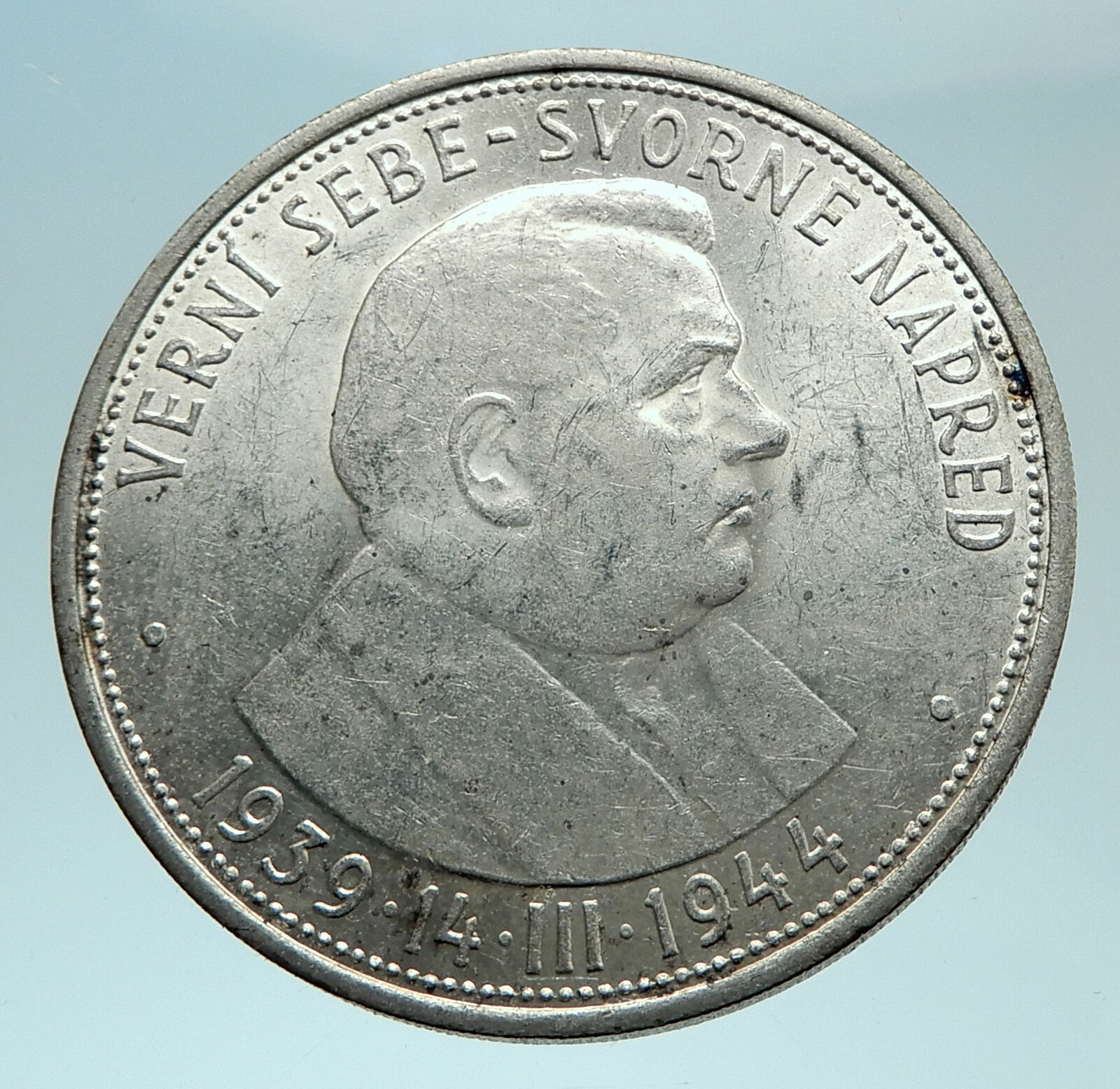 1944 SLOVAKIA REPUBLIC Jozef Tiso Genuine Silver 50 Korun Slovakian Coin i79108