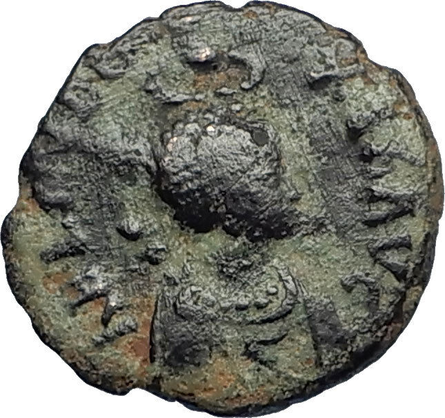 EUDOXIA Arcadius Wife 401AD Authentic Ancient Roman Coin VICTORY CHI-RHO i67745