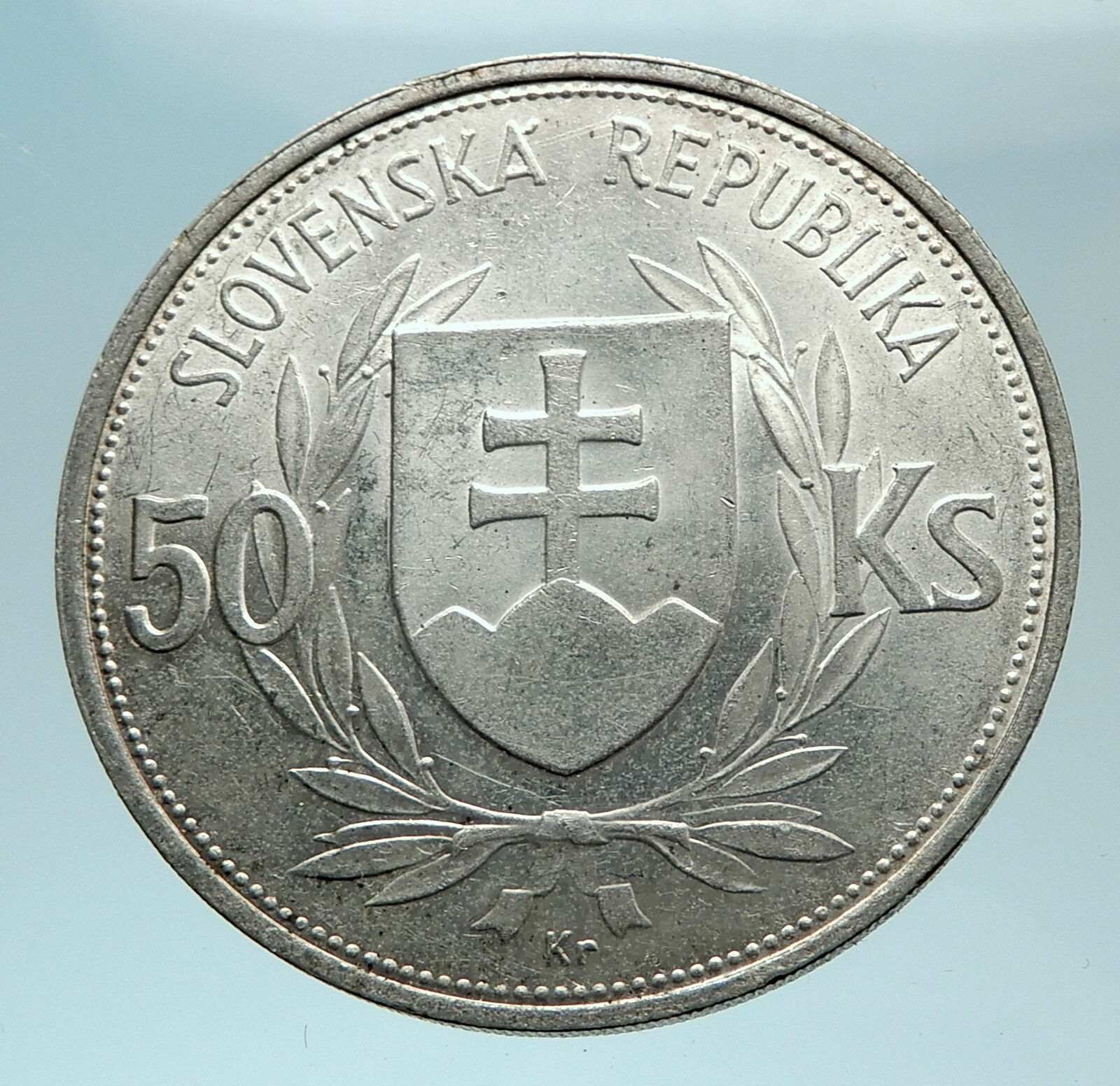 1944 SLOVAKIA REPUBLIC Jozef Tiso Genuine Silver 50 Korun Slovakian Coin i79108