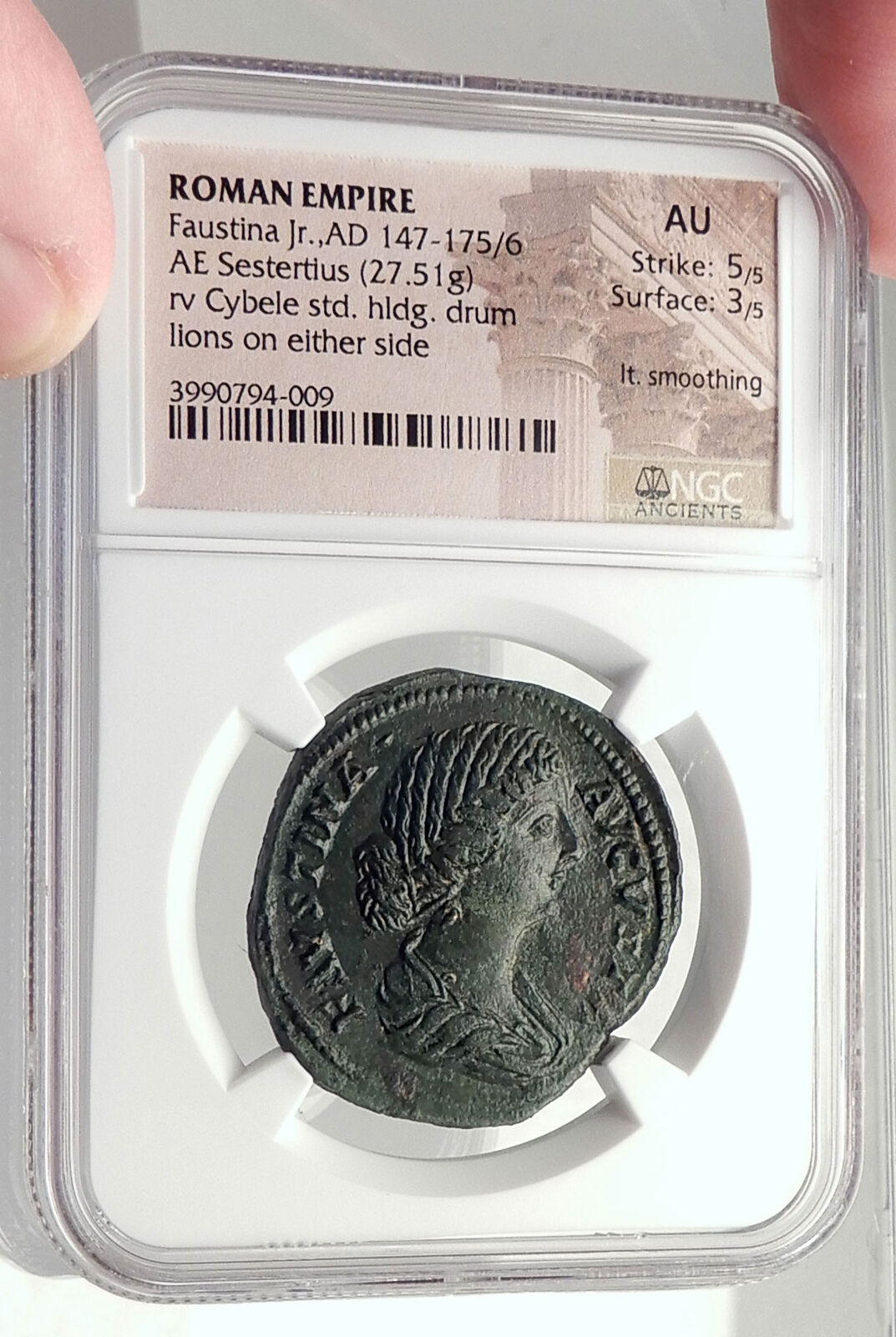 FAUSTINA II Jr MARCUS AURELIUS Wife Sestertius Ancient Roman Coin NGC i71716