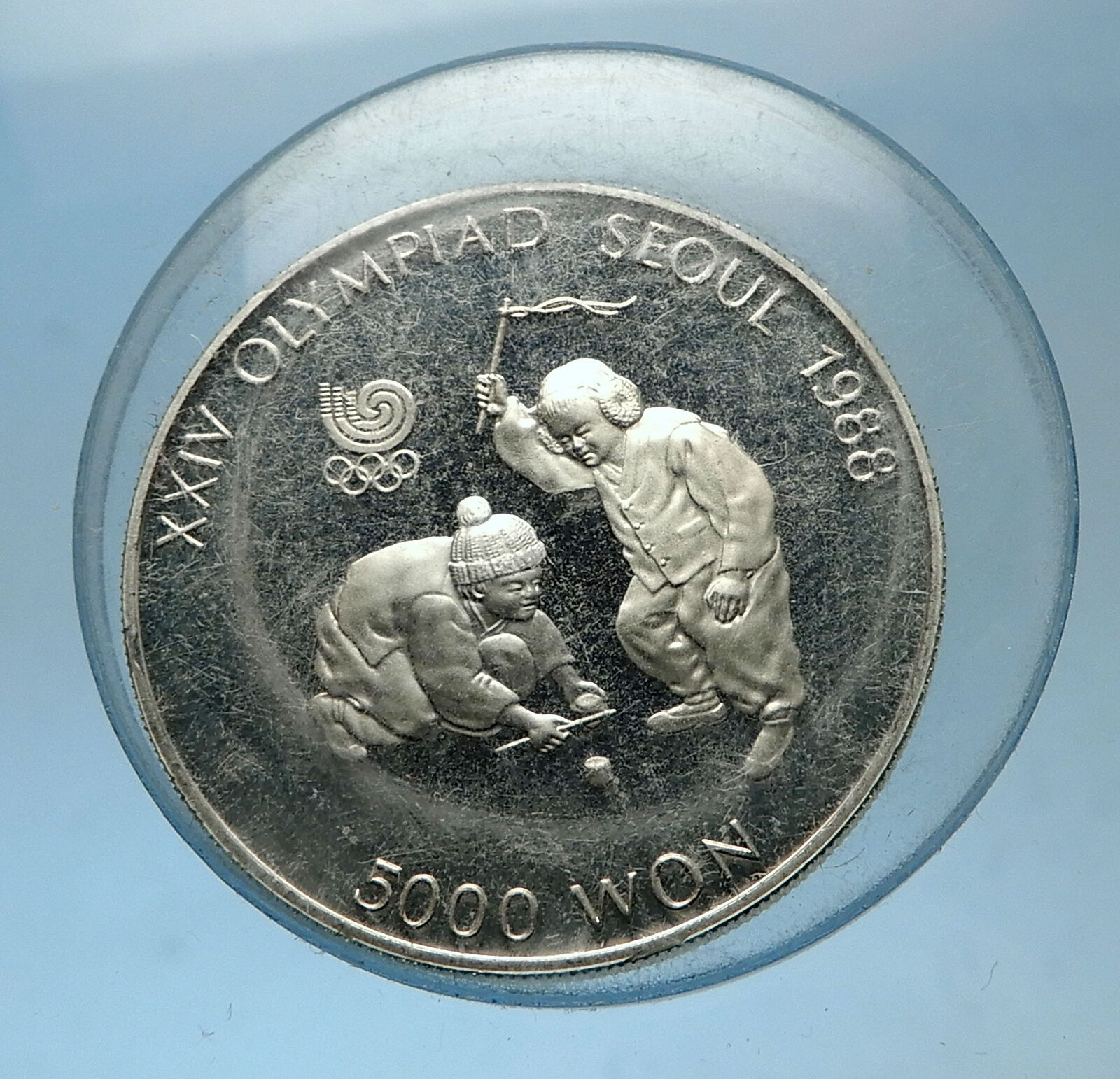 1988 SOUTH KOREA Seoul OLYMPIC GAMES Boys Spinning Top Proof Silver Coin i68600