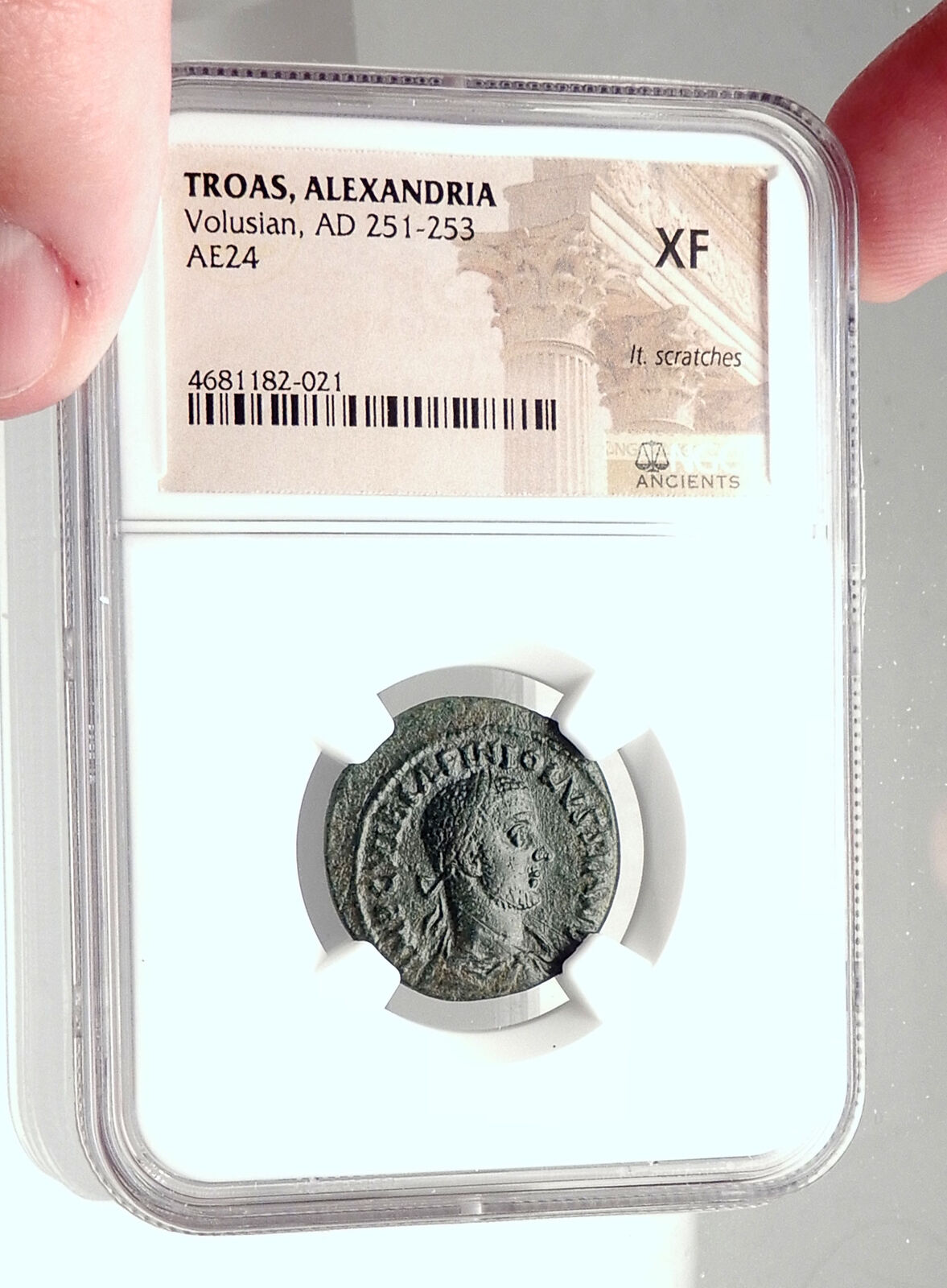 VOLUSIAN Authentic Ancient 251AD Roman Coin ALEXANDER TROAS Horse NGC i72840