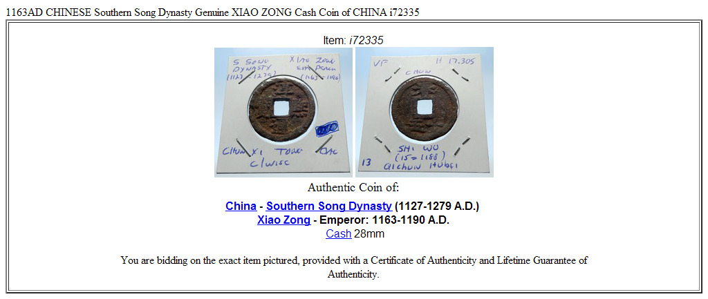 1163AD CHINESE Southern Song Dynasty Genuine XIAO ZONG Cash Coin of CHINA i72335