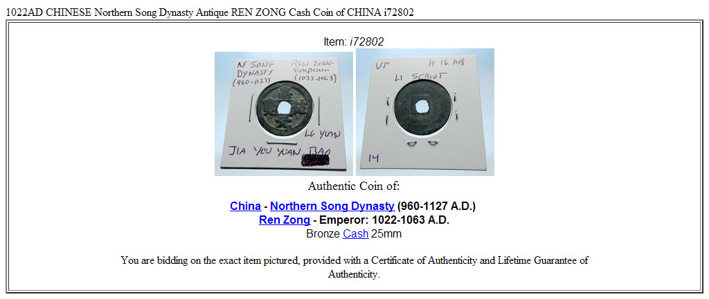 1022AD CHINESE Northern Song Dynasty Antique REN ZONG Cash Coin of CHINA i72802