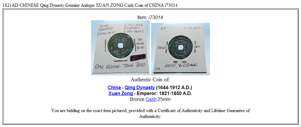 1821AD CHINESE Qing Dynasty Genuine Antique XUAN ZONG Cash Coin of CHINA i73014