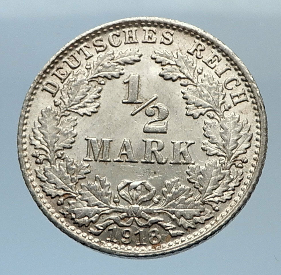 1918 WILHELM II of GERMANY 1/2 Mark Antique German Silver Coin Eagle i71643