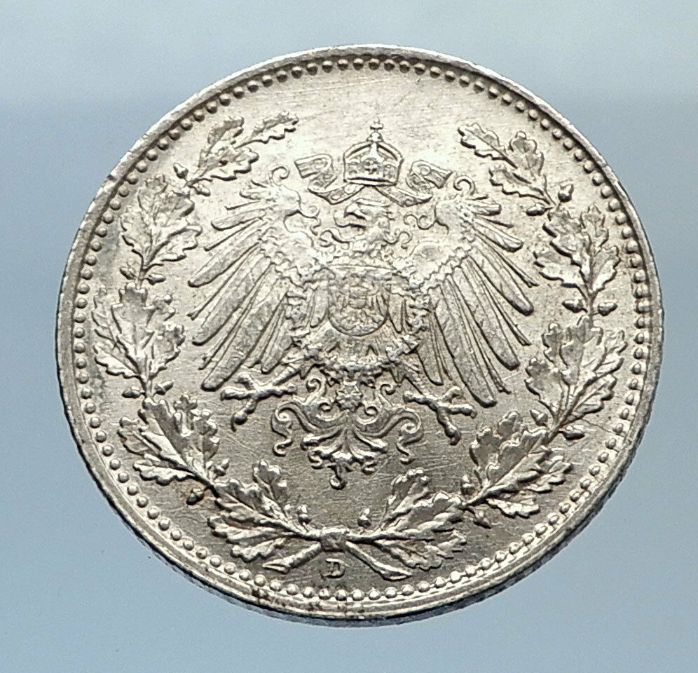 1918 WILHELM II of GERMANY 1/2 Mark Antique German Silver Coin Eagle i71643