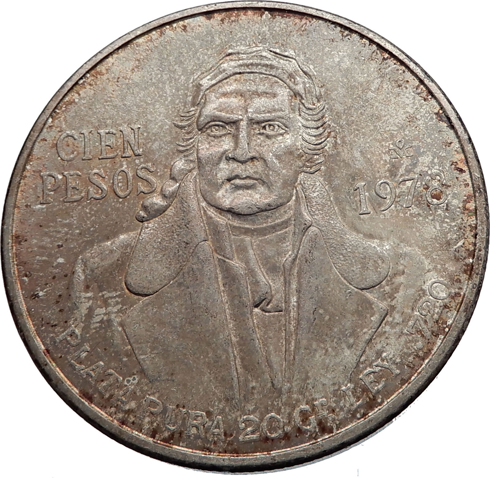 1978 Mexican Independence HERO Jose Maria Morelos Silver 100 Peso Coin i72027