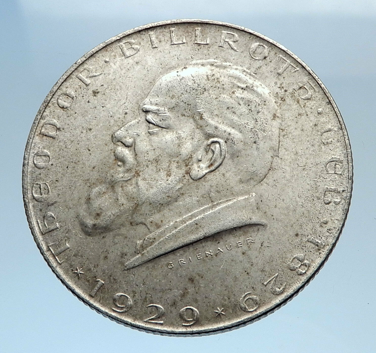 1929 AUSTRIA with Surgeon Theodor Billroth Antique Silver Shilling Coin i74071