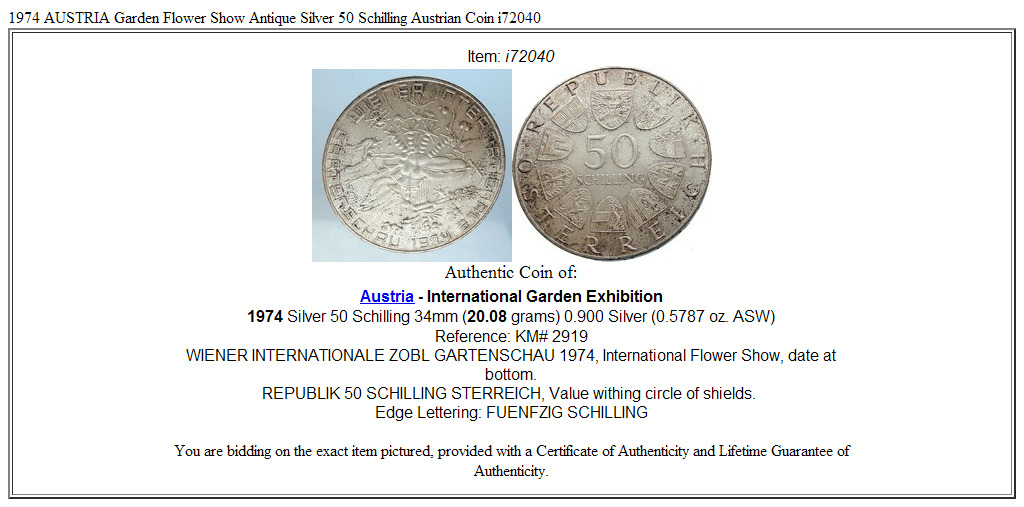 1974 AUSTRIA Garden Flower Show Antique Silver 50 Schilling Austrian Coin i72040