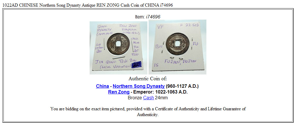 1022AD CHINESE Northern Song Dynasty Antique REN ZONG Cash Coin of CHINA i74696