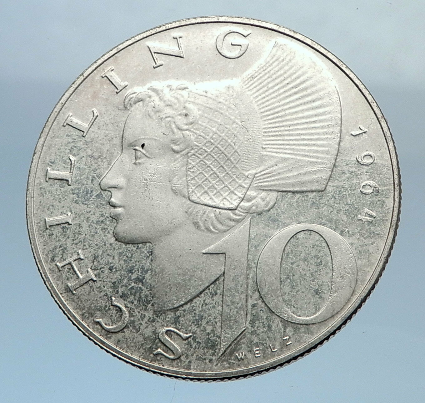 1964 Austria Wachau Woman 10 Schilling Silver Austrian Coin with Shield i71974