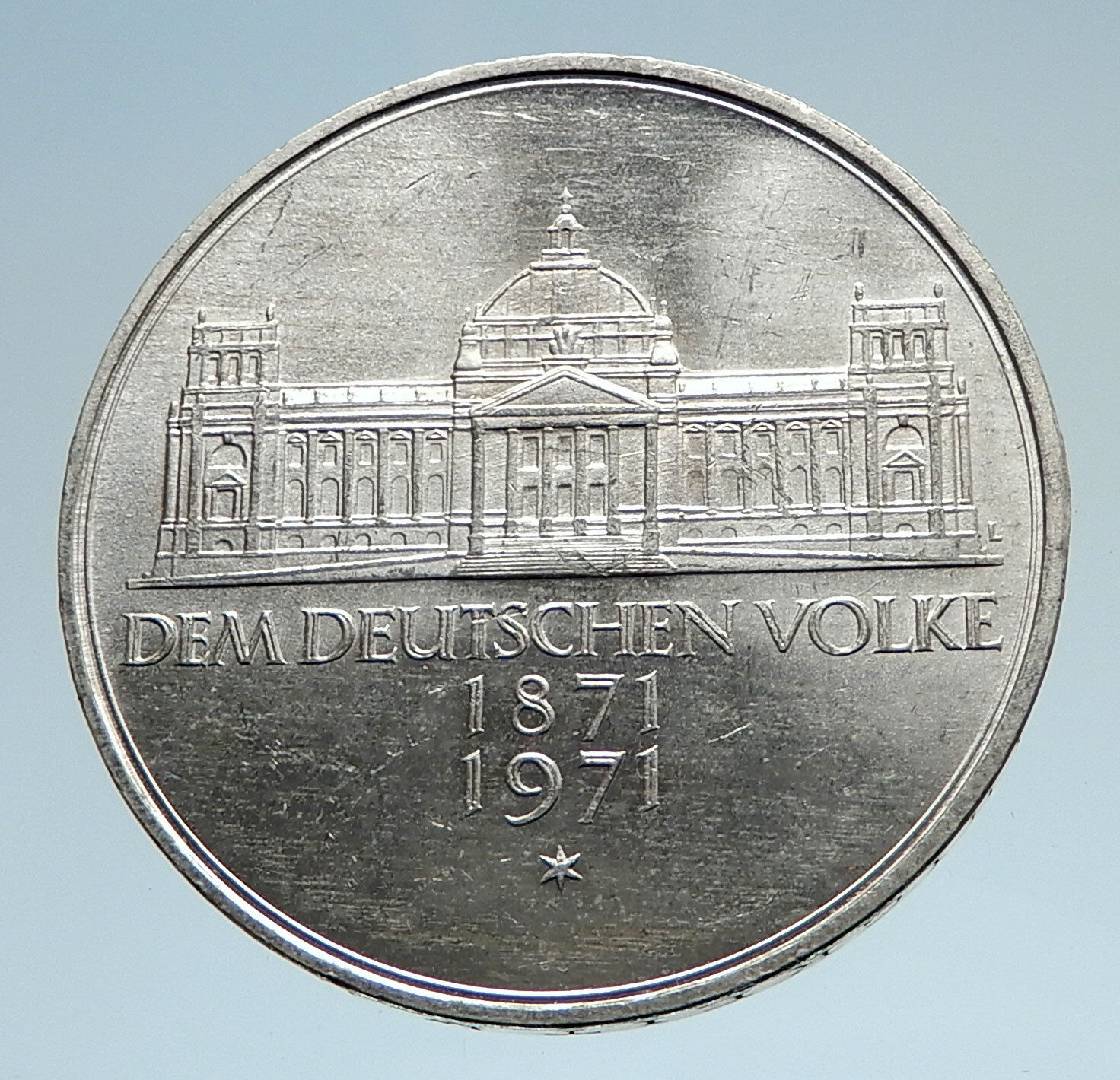 1971 GERMANY Silver 5 Mark Coin GERMAN 1871 Reichstag Building in Berlin i74980