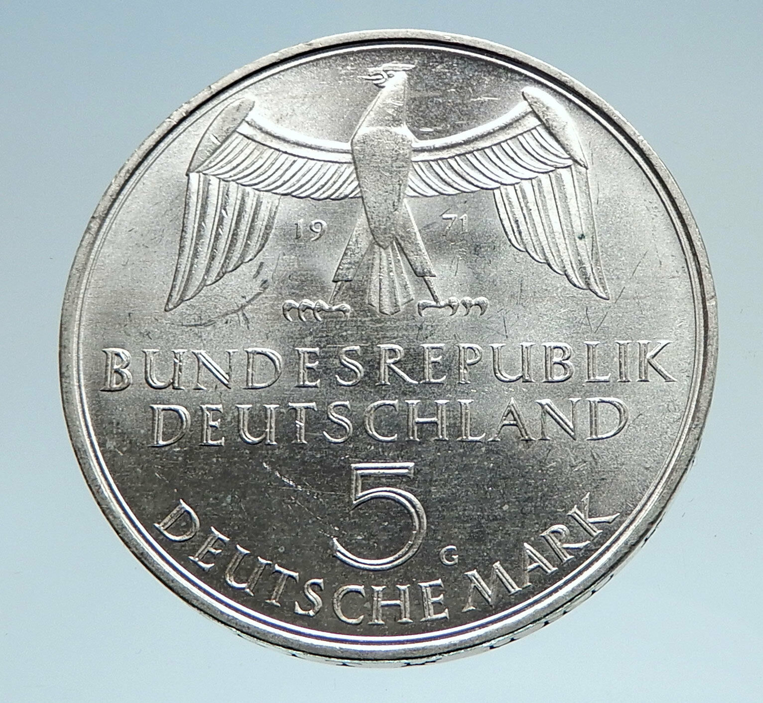 1971 GERMANY Silver 5 Mark Coin GERMAN 1871 Reichstag Building in Berlin i74980