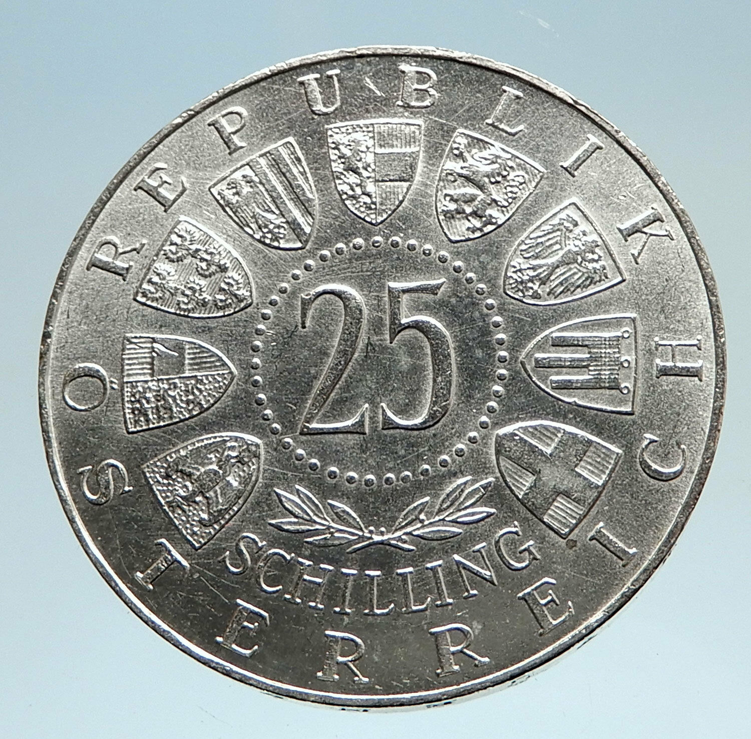 1961 AUSTRIA with Burgenland Anniversary Genuine Silver 25 Schilling Coin i75026