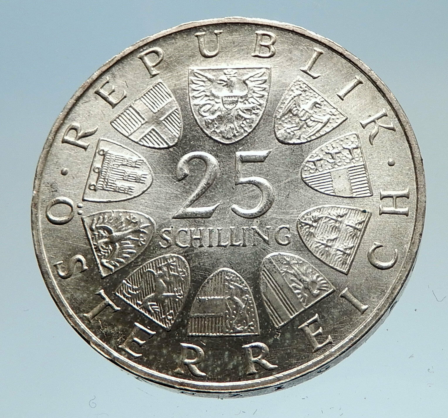 1965 AUSTRIA Vienna Tech School J J von Prechtl Silver 25 Schilling Coin i74959