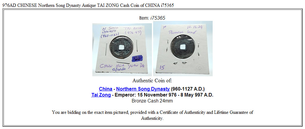 976AD CHINESE Northern Song Dynasty Antique TAI ZONG Cash Coin of CHINA i75365