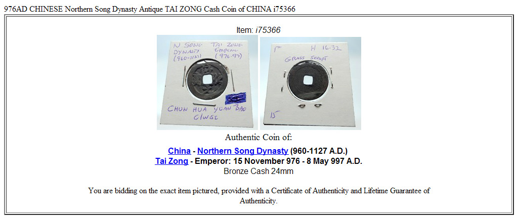 976AD CHINESE Northern Song Dynasty Antique TAI ZONG Cash Coin of CHINA i75366