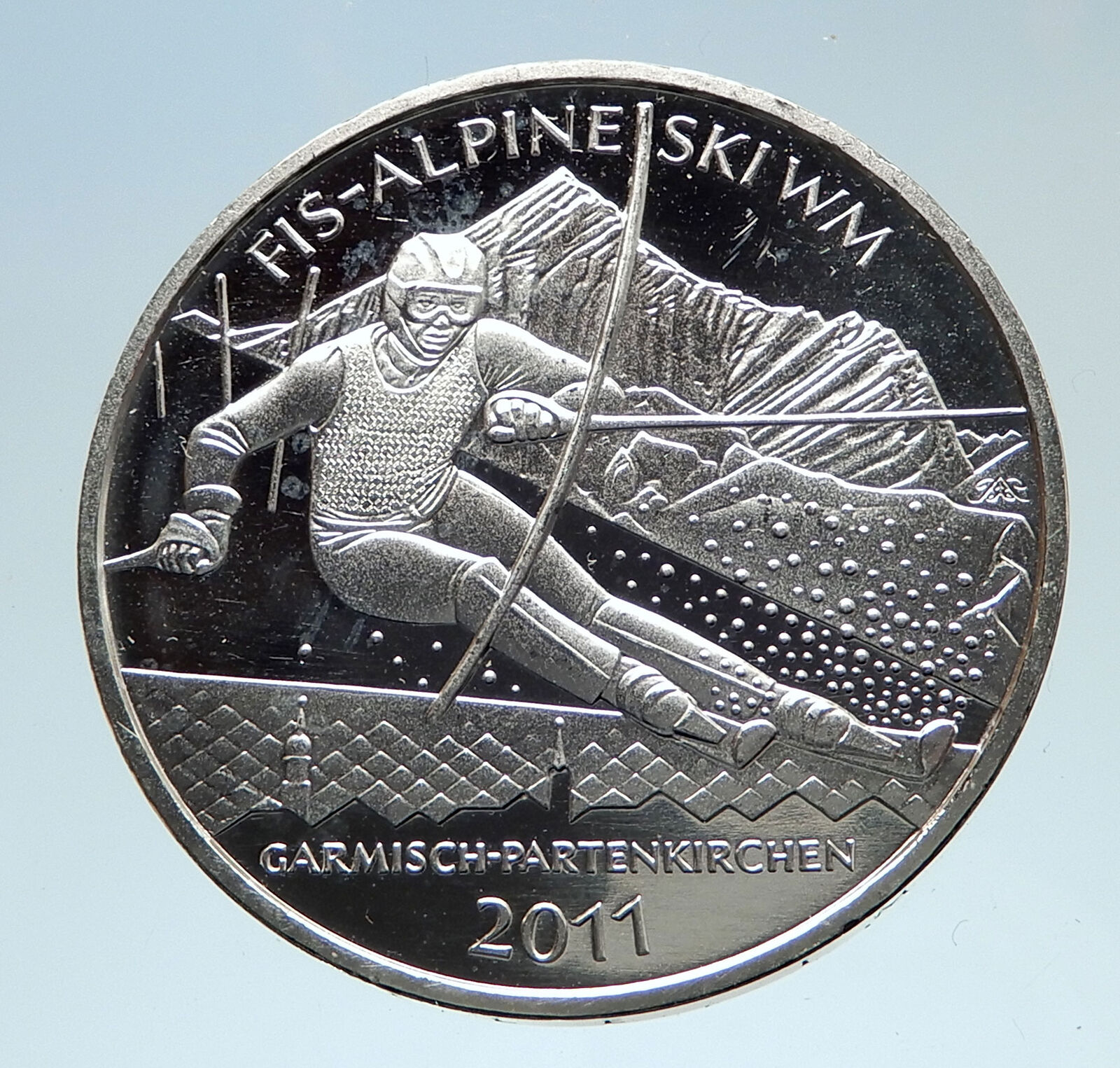 2011 GERMANY FIS Alpine World Skiing Champion Genuine Silver 10 Euro Coin i75195