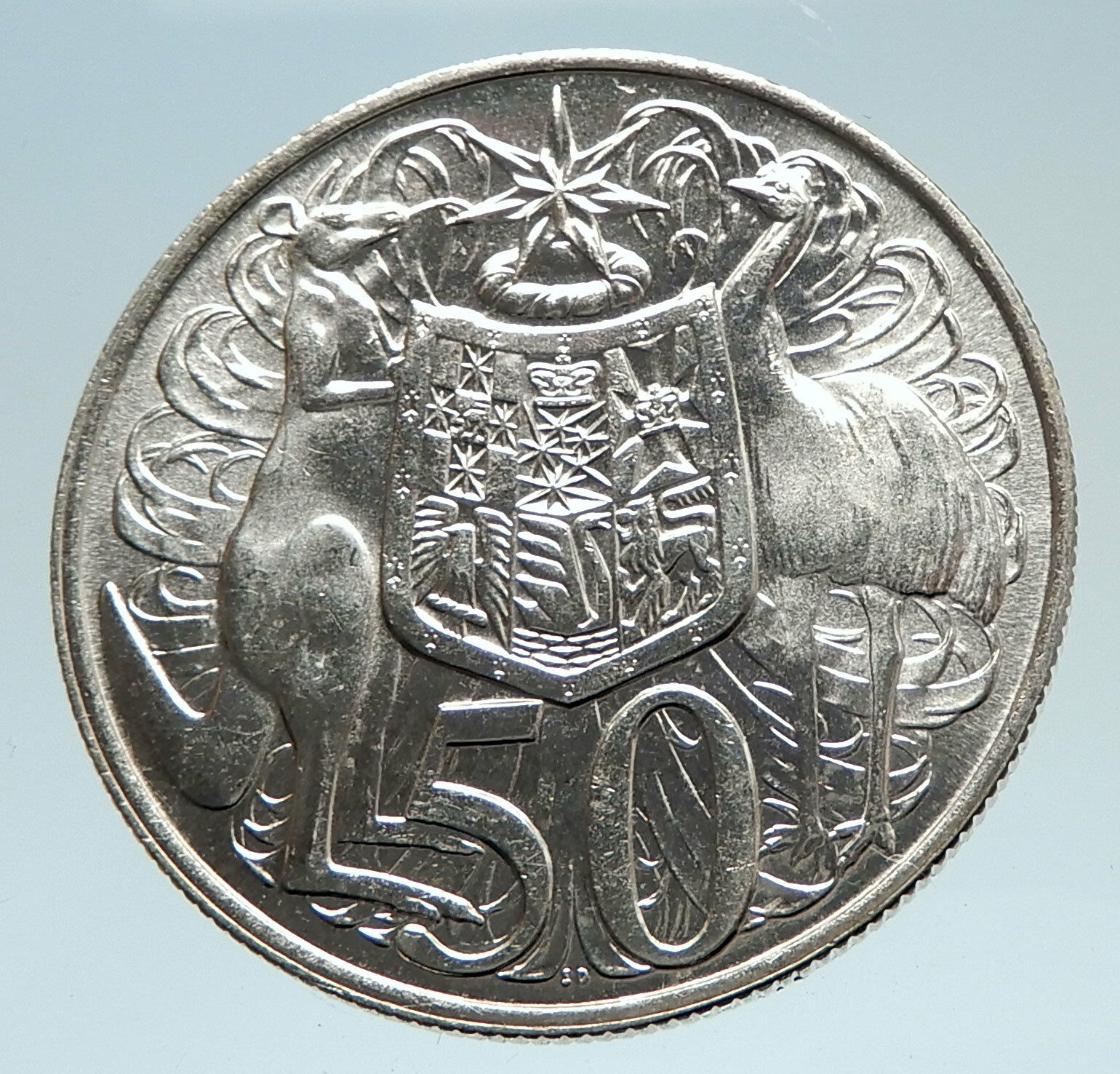 1966 AUSTRALIA UK Queen Elizabeth II with Kangaroos Silver 50 Cents Coin i75301