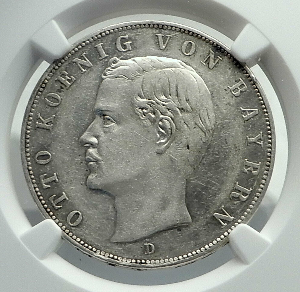 1913 GERMANY German States BAVARIA King OTTO Silver 3 Mark Coin NGC i79716