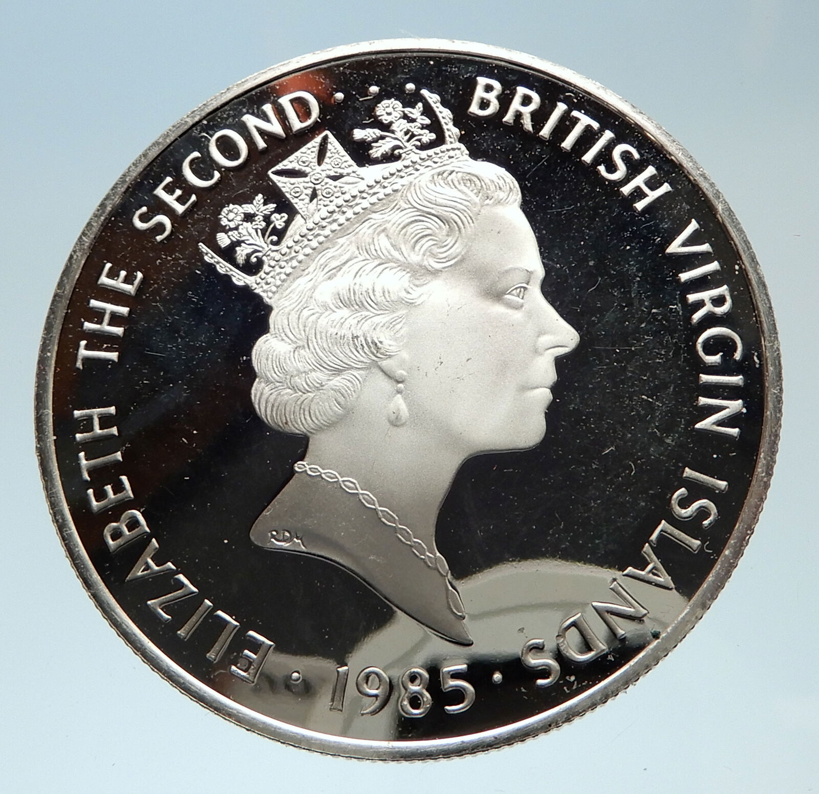 1985 British Virgin Islands Sunken Ship Treasure Emerald Ring Silver Coin i75353