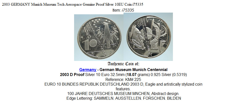 2003 GERMANY Munich Museum Tech Aerospace Genuine Proof Silver 10EU Coin i75335