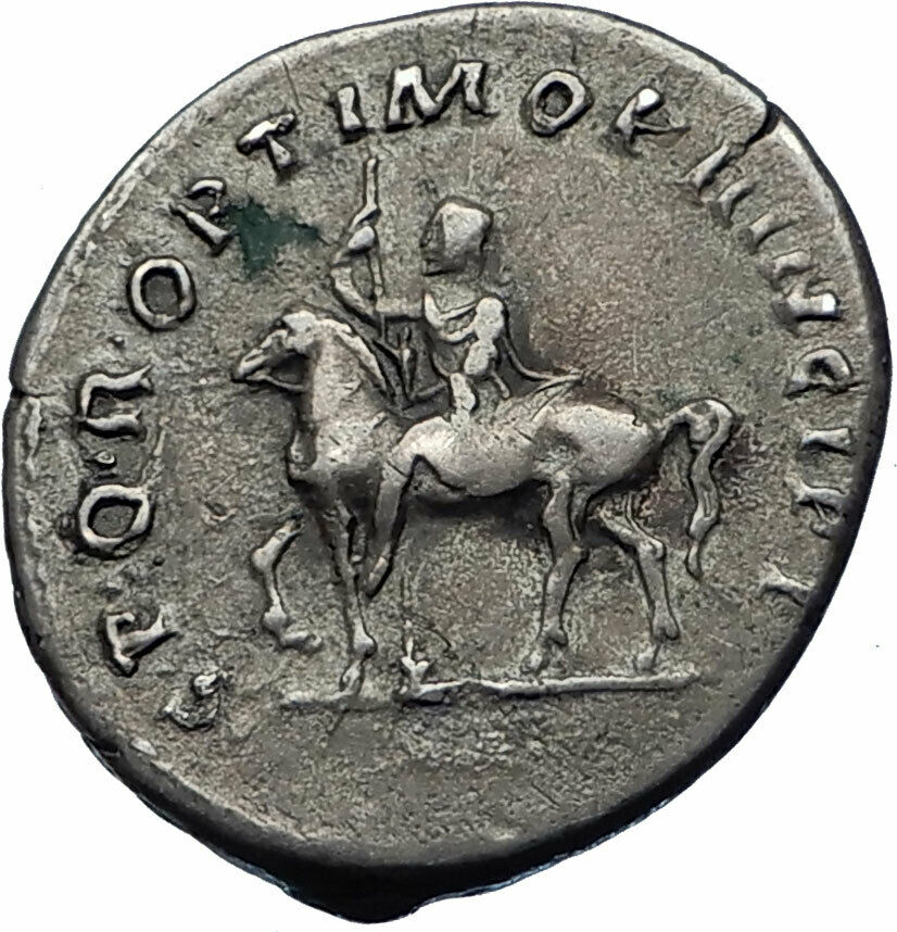 TRAJAN on Horse Authentic Ancient 112AD Rome Genuine Silver Roman Coin i73520