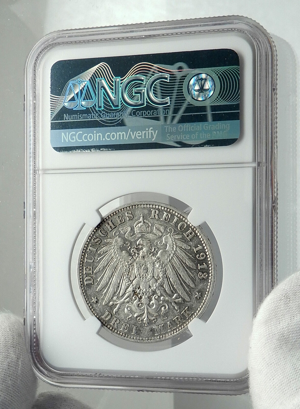 1913 GERMANY German States BAVARIA King OTTO Silver 3 Mark Coin NGC i79716