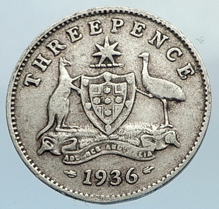 1936 AUSTRALIA UK United Kingdom KING GEORGE V Silver Threepence Coin i74363
