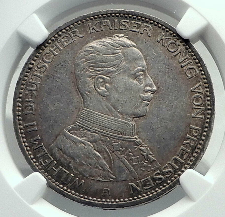 1914 GERMANY GERMAN STATES PRUSSIA WILHELM II Genuine Silver 3M Coin NGC i79824