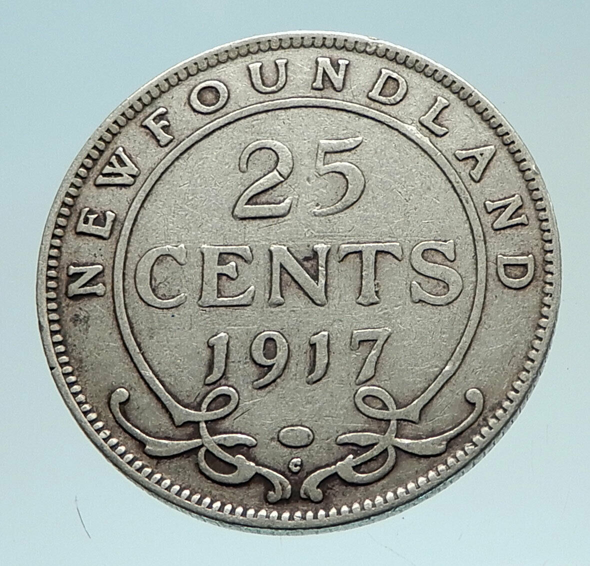 1917 CANADA SILVER 25 CENTS UK King George V Newfoundland Antique Coin i76208