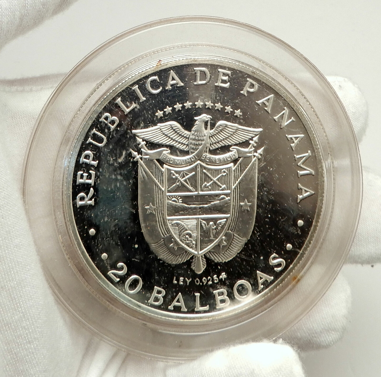 1975 PANAMA Huge 6.2cm Proof Silver 3.8oz 20 Balboas Coin w SIMON BOLIVAR i76339