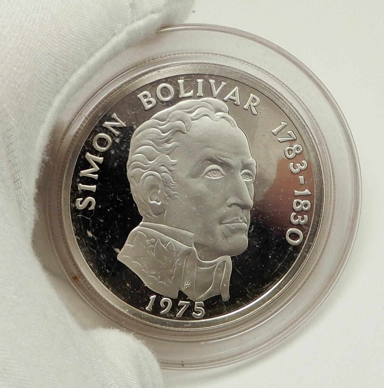 1975 PANAMA Huge 6.2cm Proof Silver 3.8oz 20 Balboas Coin w SIMON BOLIVAR i76339