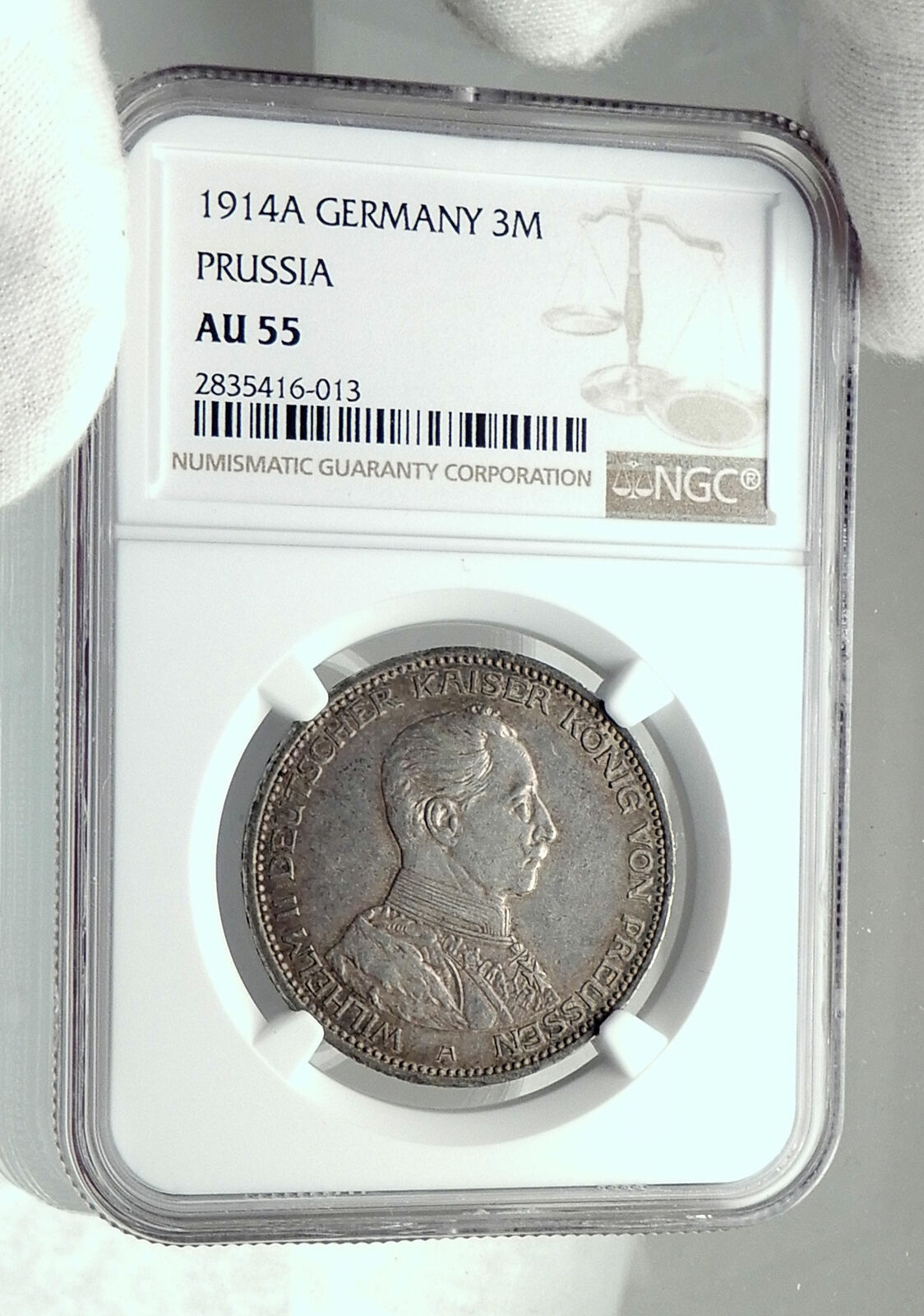 1914 GERMANY GERMAN STATES PRUSSIA WILHELM II Genuine Silver 3M Coin NGC i79824