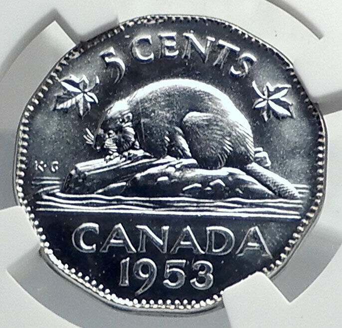 1953 CANADA United Kingdom Queen Elizabeth II BEAVER 5C NGC Coin i77261