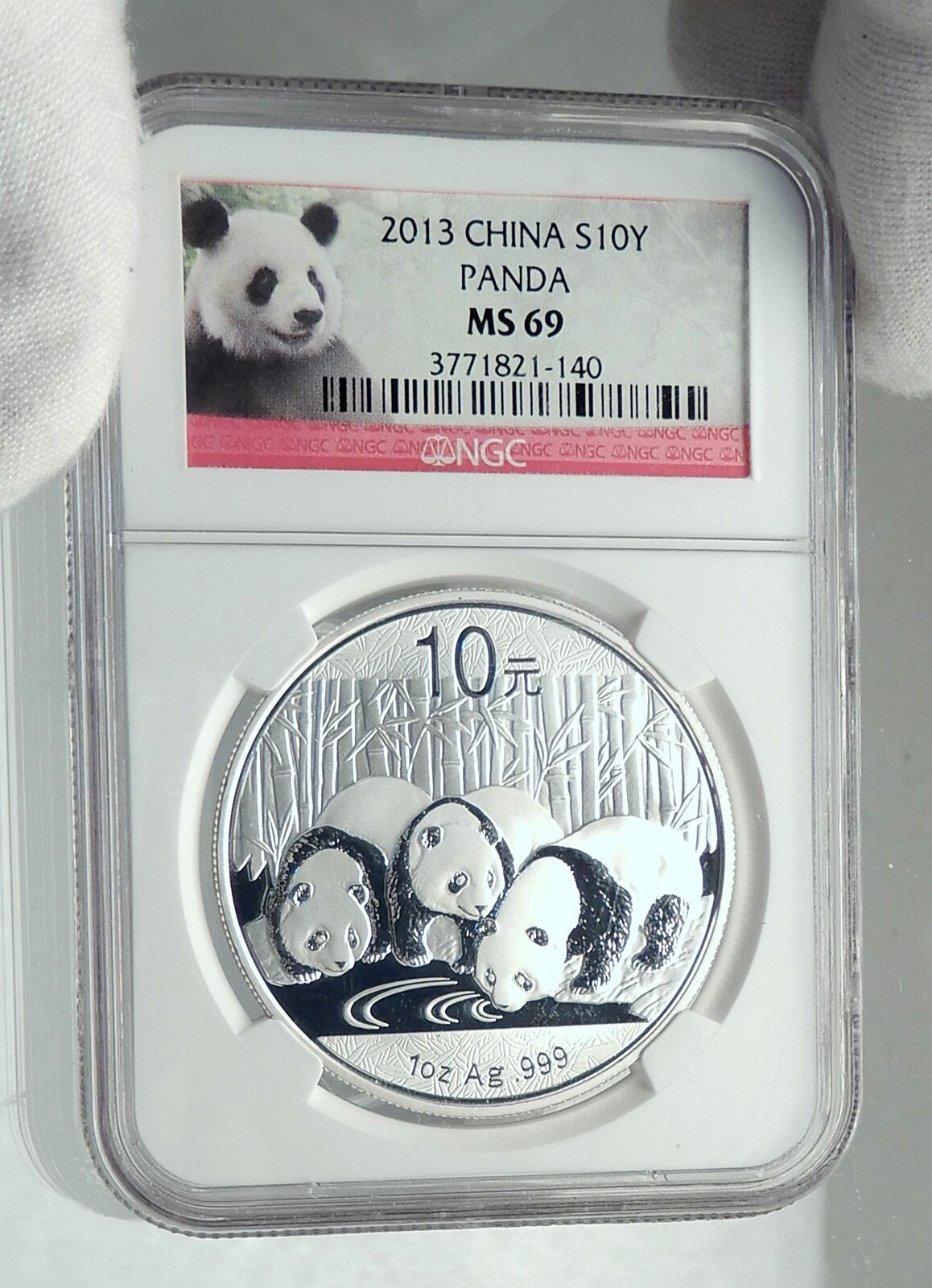 2013 CHINA 3 PANDAS Bamboo TEMPLE HEAVEN Silver 10 Yuan Chinese Coin NGC i78905